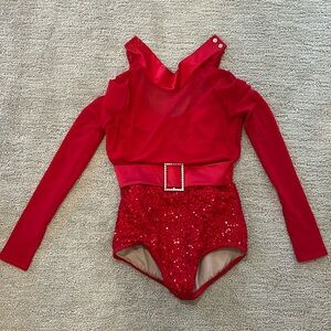 Adorable bright red sparkly leotard! Would be cute holiday outfit.